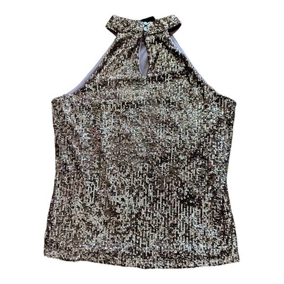 Cable & Gauge Women’s Sleeveless Halter Neck Sequin Top Rose Color Medium - Picture 2 of 4